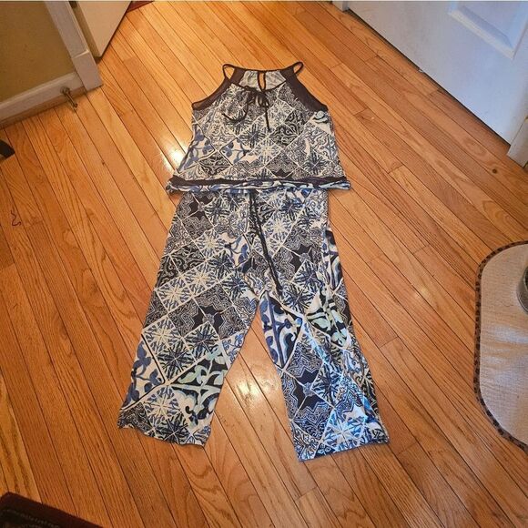 MAIDENFORM NAVY/WHITE FLOWY PJ SET - Picture 2 of 5